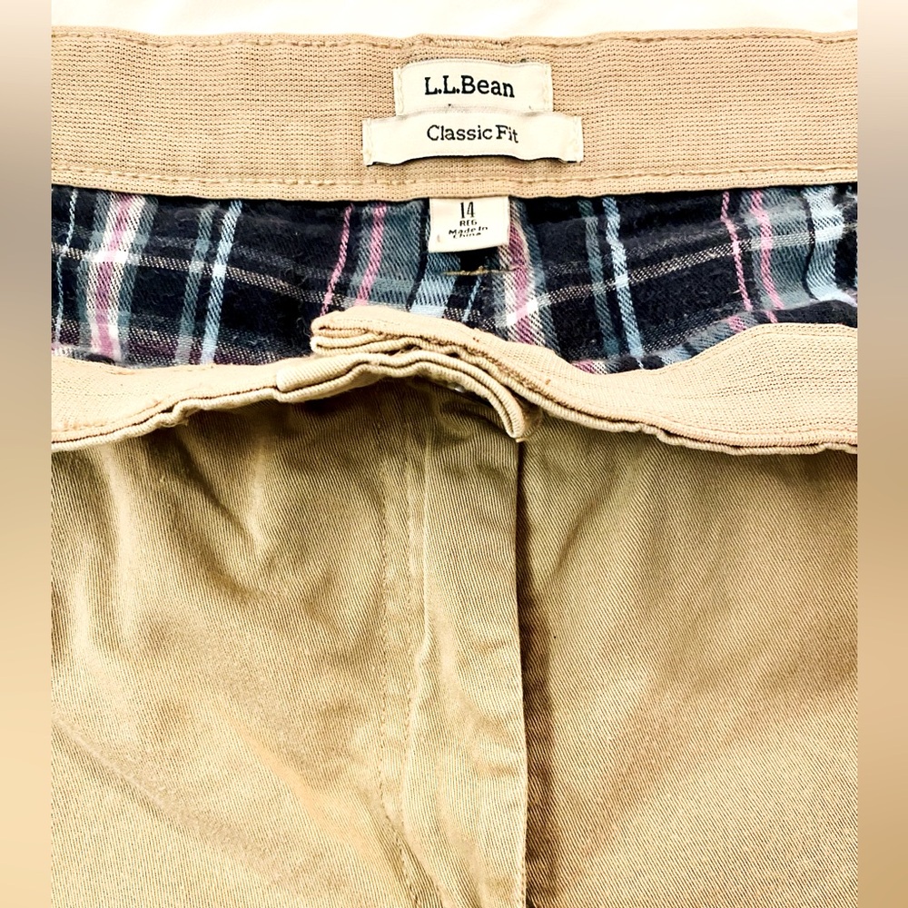 L.L. Bean Lined Khaki pants with elastic band, size 14